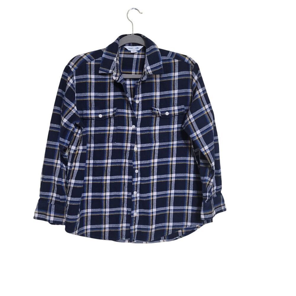 Old Navy Womens Boyfriend Plaid Shirt S Blue & Yellow Flannel‎ Top
